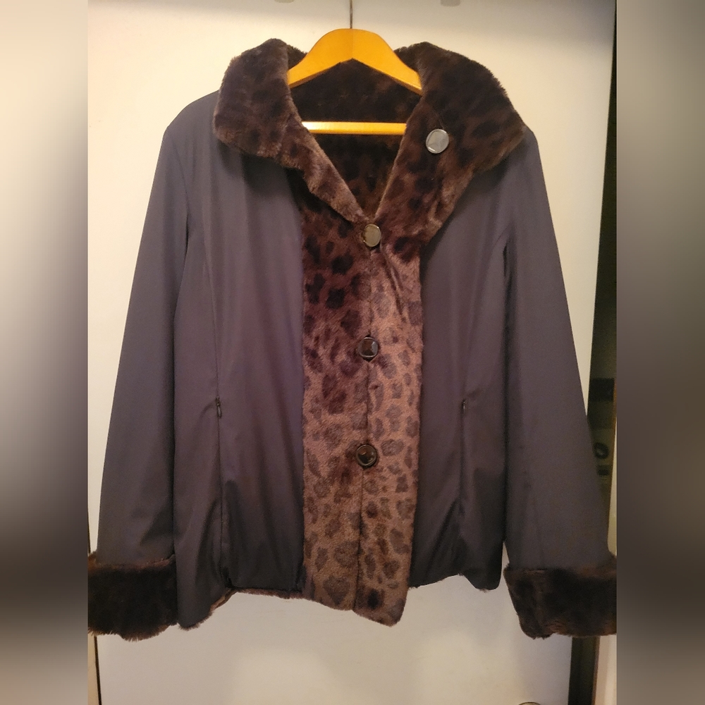 Reversible Black & Leopard fur winter coat